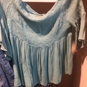 Off the Shoulder Mint Shirt